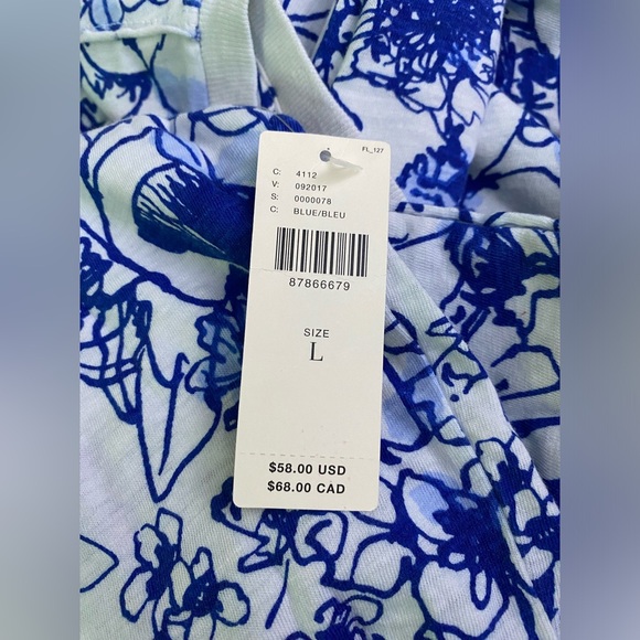 Anthropologie Sonal Nathwani Long-Sleeve Printed Tee by size L blue foral - Picture 8 of 8